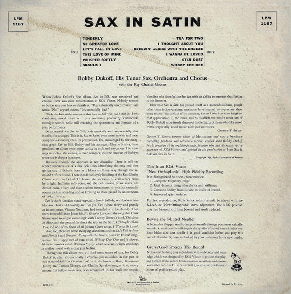 Bobby Dukoff And His Orchestra : Sax In Satin (LP, Album, Mono)