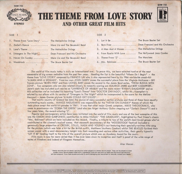 Various : The Theme From Love Story And Other Great Film Hits (LP, Comp)