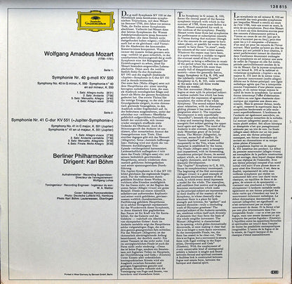 Wolfgang Amadeus Mozart, Berliner Philharmoniker · Karl Böhm : Symphonien Nr. 40 G-Moll = In G Minor KV 550 / Nr. 41 C-Dur = In C Major KV 551 "Jupiter" (LP, RE)