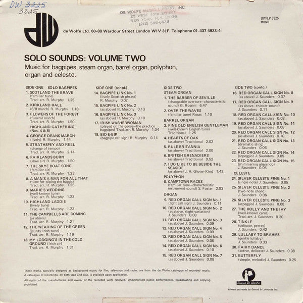 Unknown Artist : Solo Sounds: Volume Two (LP, Mono)