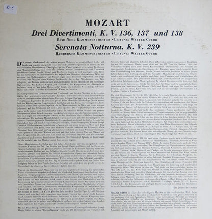 Wolfgang Amadeus Mozart, The Boyd Neel Chamber Orchestra, Hamburger Kammerorchester, Walter Goehr : Salzburger Serenaden - Drei Divertimenti, Kv 136, Kv 137, Kv 138 / Serenata Notturno, Kv 239 (LP)