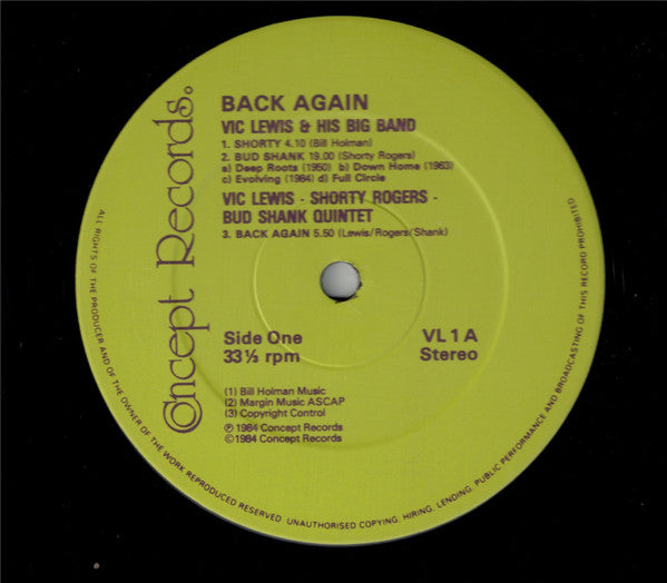 Shorty Rogers, Bud Shank With Vic Lewis And His Big Band, The Bud Shank Quintet : Back Again (LP, Album)