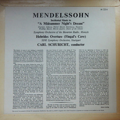 Felix Mendelssohn-Bartholdy – Symphonie-Orchester Des Bayerischen Rundfunks / Sinfonie-Orchester Des Süddeutschen Rundfunks, Carl Schuricht : Ein Sommernachtstraum (Bühnenmusik) / Hebriden-Ouverture (LP, Mono)