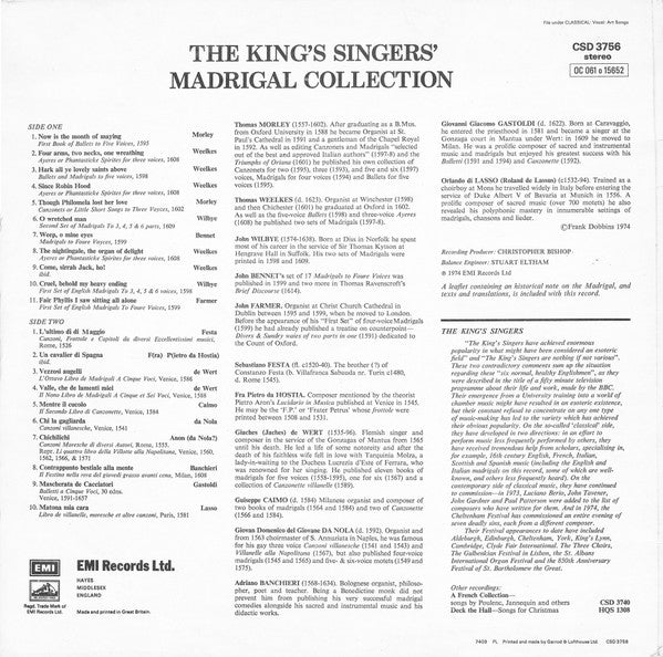 The King's Singers : Madrigal Collection (English & Italian Madrigals) (LP, Album)