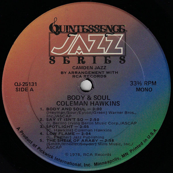 Coleman Hawkins : Body And Soul (LP, Album, Mono)