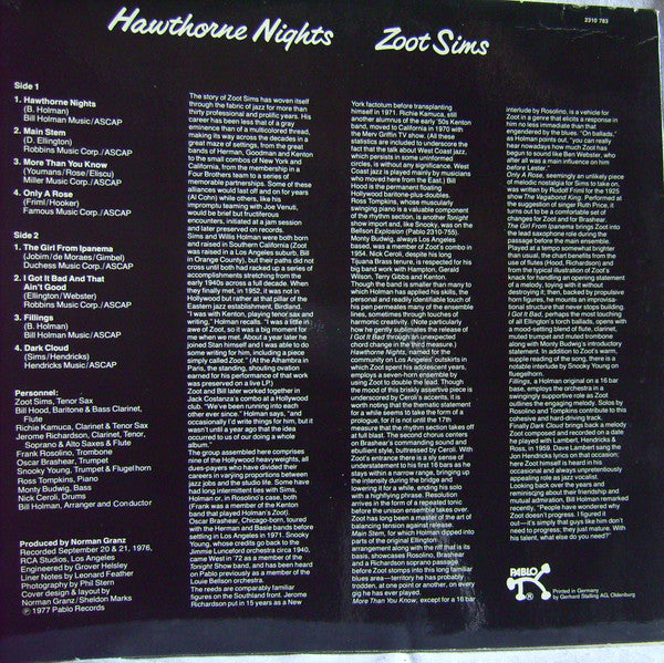 Zoot Sims : Hawthorne Nights (LP, Album)