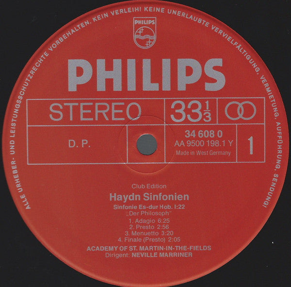 Joseph Haydn, Sir Neville Marriner, The Academy Of St. Martin-in-the-Fields : Sinfonien 2 („Der Philosoph“ - „Merkur“)   (LP, Comp, Club)