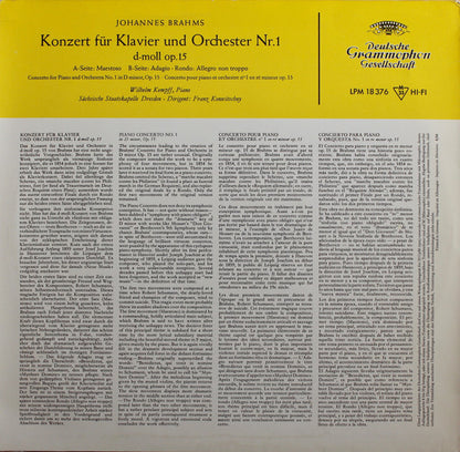 Johannes Brahms - Wilhelm Kempff, Staatskapelle Dresden, Franz Konwitschny : Konzert Für Klavier Und Orchester Nr. 1  D-Moll Op. 15 (LP, Mono)