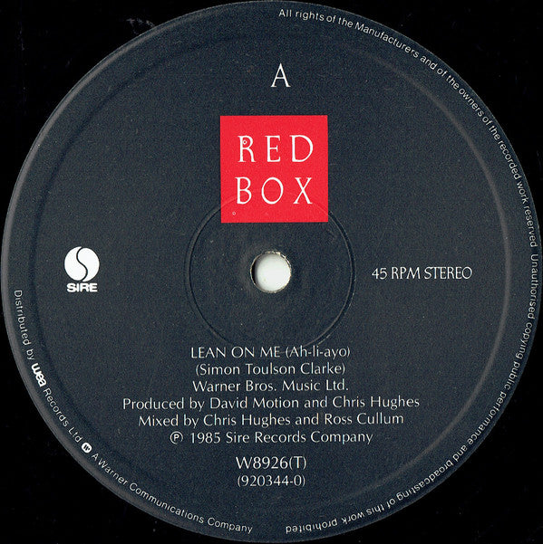 Red Box : Lean On Me (12", Single)