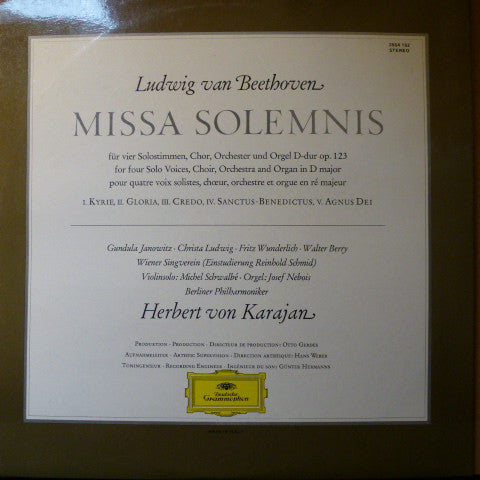 Ludwig van Beethoven - Gundula Janowitz · Christa Ludwig · Fritz Wunderlich · Walter Berry, Wiener Singverein, Berliner Philharmoniker, Herbert von Karajan : Missa Solemnis D-Dur Op. 123 (2xLP, RE, Gat)