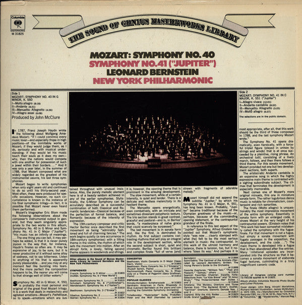 Leonard Bernstein / The New York Philharmonic Orchestra - Wolfgang Amadeus Mozart : Symphony No. 40; Symphony No. 41 ("Jupiter") (LP)