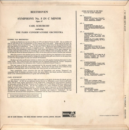 Ludwig Van Beethoven, Orchestre De La Société Des Concerts Du Conservatoire, Carl Schuricht : Fifth Symphony (LP, Mono)