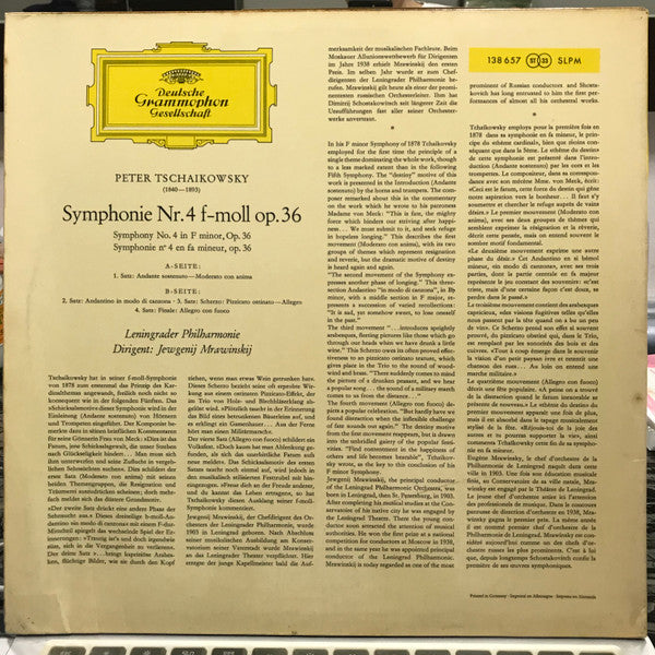 Pyotr Ilyich Tchaikovsky, Evgeny Mravinsky, Leningrad Philharmonic Orchestra : Symphonie Nr. 4 (LP, Album)