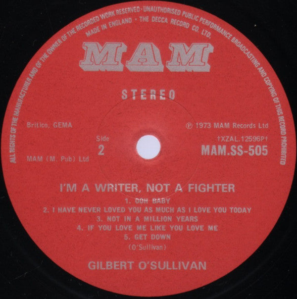 Gilbert O'Sullivan : I'm A Writer, Not A Fighter (LP, Album)