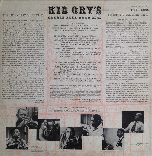 Kid Ory And His Creole Jazz Band : Kid Ory's Creole Jazz Band: 1956 (LP)