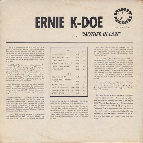 Ernie K-Doe : Mother-In-Law (LP, Comp, Mono, Styrene)