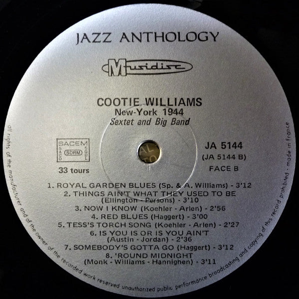 Cootie Williams : New York 1944 - Sextet And Big Band (LP, Album)