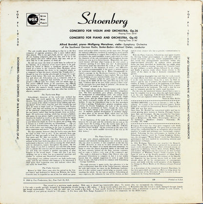 Arnold Schoenberg - Alfred Brendel, Wolfgang Marschner : Piano Concerto, Op. 42 / Violin Concerto, Op. 36 (LP, Album, Mono)