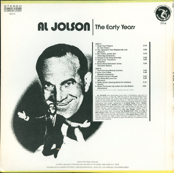 Al Jolson : The Early Years (LP)