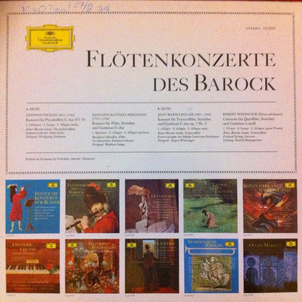 Antonio Vivaldi / Giovanni Battista Pergolesi / Jean-Marie Leclair / Robert Woodcock  — Hans-Martin Linde Und Burghard Schaeffer : Flötenkonzerte Des Barock (LP, Comp)