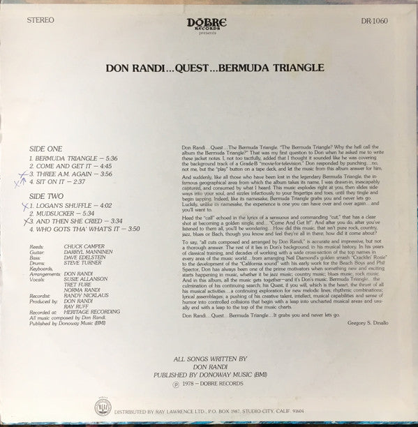 Don Randi And Quest : Bermuda Triangle (LP, Album)