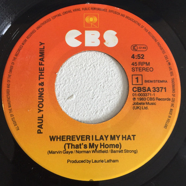 Paul Young : Wherever I Lay My Hat (7", Single)