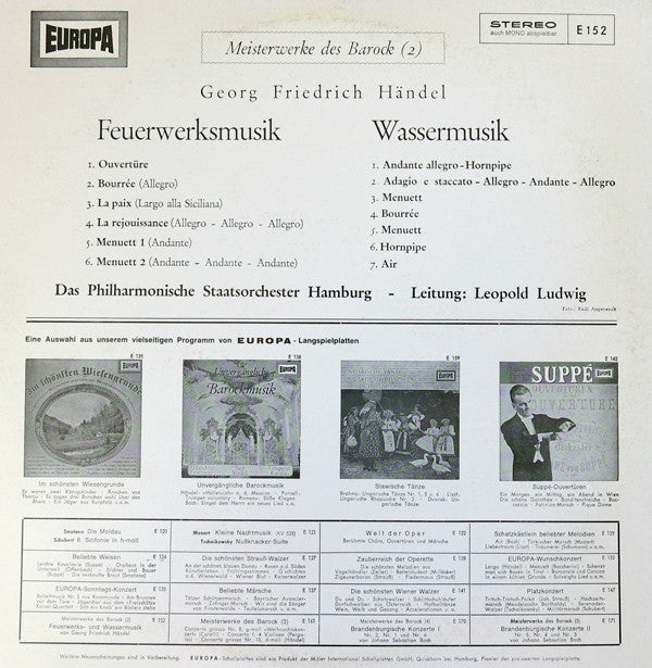 Georg Friedrich Händel, Philharmonisches Staatsorchester Hamburg, Leopold Ludwig : Feuerwerksmusik / Wassermusik (LP)