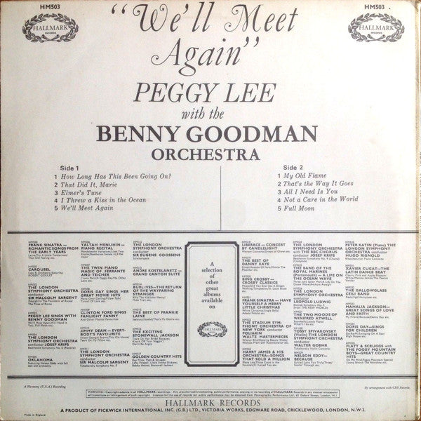 Peggy Lee With The Benny Goodman And His Orchestra : We'll Meet Again (LP, Comp, Mono)