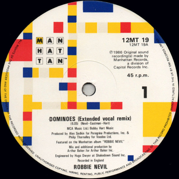 Robbie Nevil : Dominoes (Extended Vocal Mix) (12")