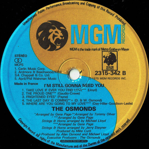 The Osmonds : I'm Still Gonna Need You (LP)