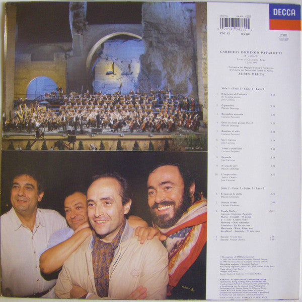 José Carreras, Placido Domingo, Luciano Pavarotti, Zubin Mehta : In Concert (LP, Album)