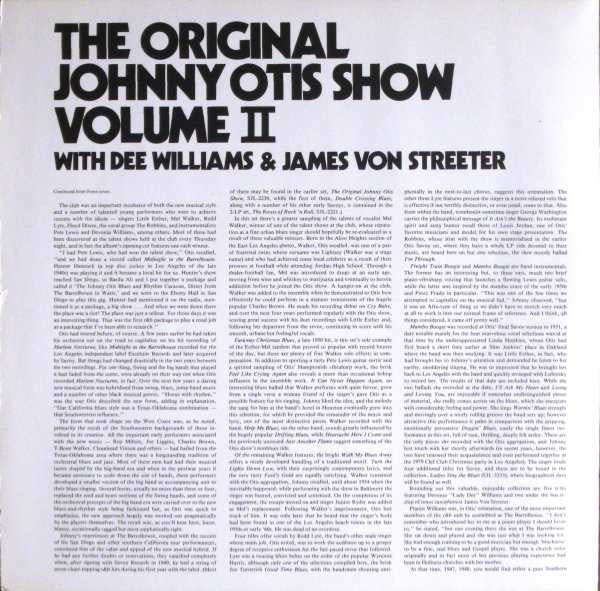 The Johnny Otis Show With Devonia Williams & James Von Streeter : The Original Johnny Otis Show Volume II (2xLP, Comp)