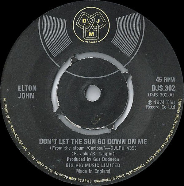 Elton John : Don't Let The Sun Go Down On Me (7", Single, Pus)