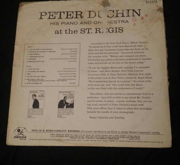 Peter Duchin : His Piano And Orchestra At The St. Regis (LP, Album, Mono)