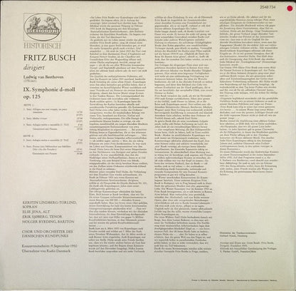 Fritz Busch Dirigiert Ludwig van Beethoven / Kerstin Lindberg-Torlind / Elsa Jena / Erik Sjøberg / Holger Byrding / Statsradiofoniens Kor / Statsradiofoniens Symfoniorkester : Symphonie Nr. 9 (LP, Album, Mono)