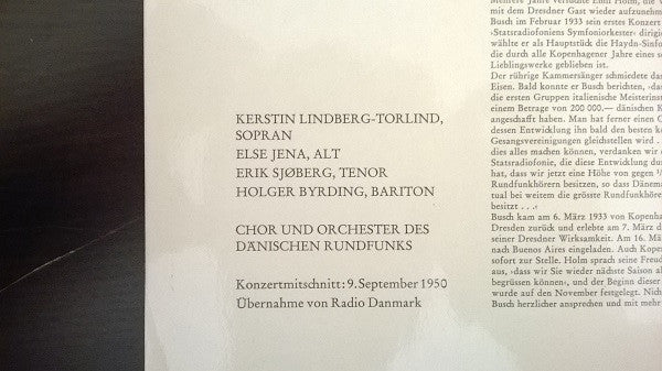 Fritz Busch Dirigiert Ludwig van Beethoven / Kerstin Lindberg-Torlind / Elsa Jena / Erik Sjøberg / Holger Byrding / Statsradiofoniens Kor / Statsradiofoniens Symfoniorkester : Symphonie Nr. 9 (LP, Album, Mono)