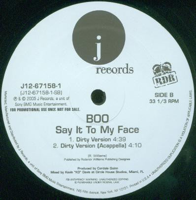 Boo (4) : Say It To My Face (12", Promo)