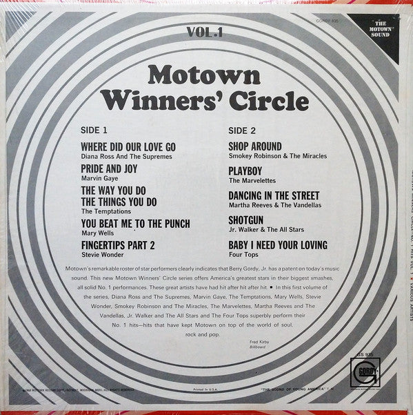 Various : Motown Winners' Circle No. 1 Hits Vol. 1 (LP, Comp)