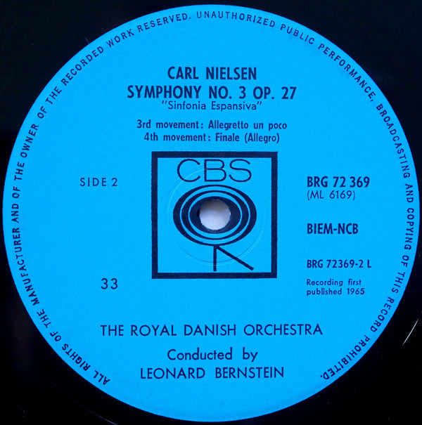 Carl Nielsen, Leonard Bernstein Conducting Det Kongelige Kapel, Ruth Guldbæk, Niels Møller : Symphony No. 3 Op. 27 "Espansiva" (LP, Mono)