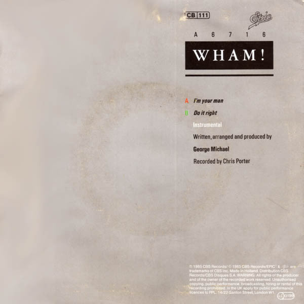 Wham! : I'm Your Man (7", Single)