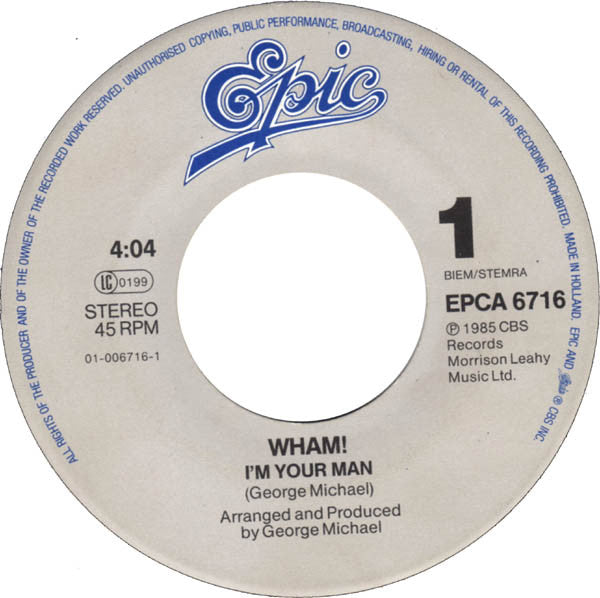 Wham! : I'm Your Man (7", Single)