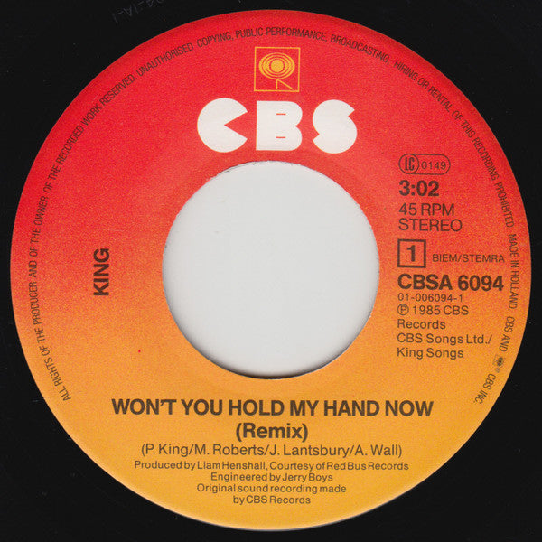 King : Won't You Hold My Hand Now (Remix) (7", Single)