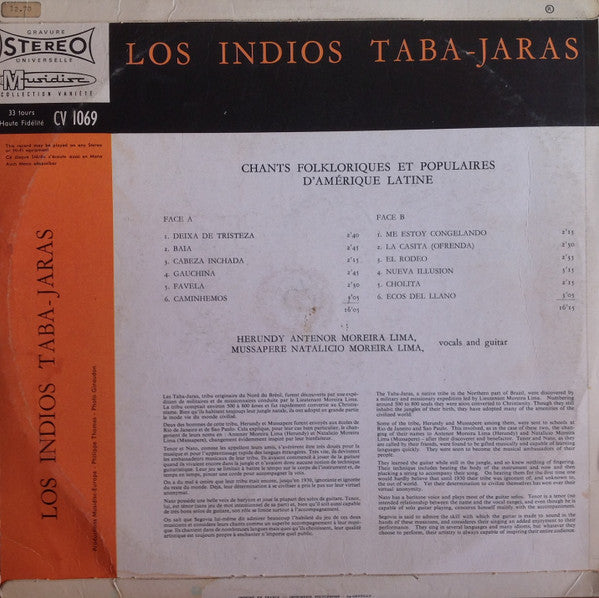 Los Indios Tabajaras : Chants Folkloriques Et Populaires D'Amérique Latine (LP)