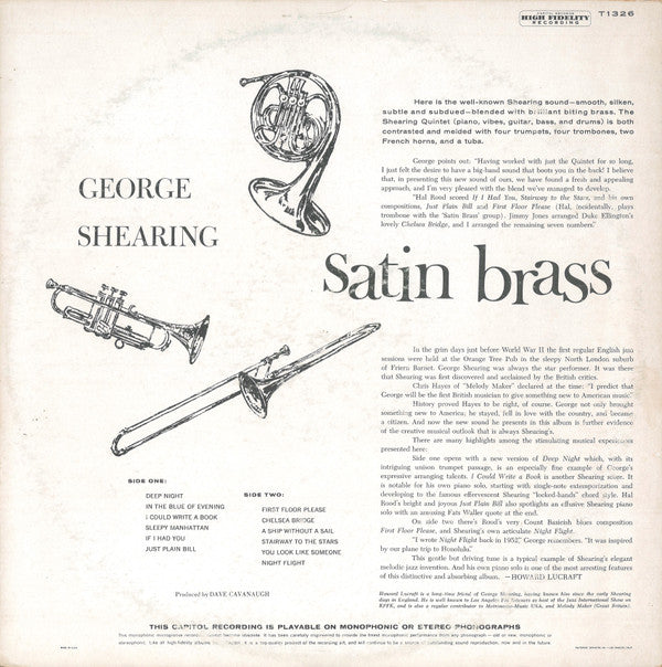 The George Shearing Quintet : Satin Brass (LP, Album, Mono, Scr)