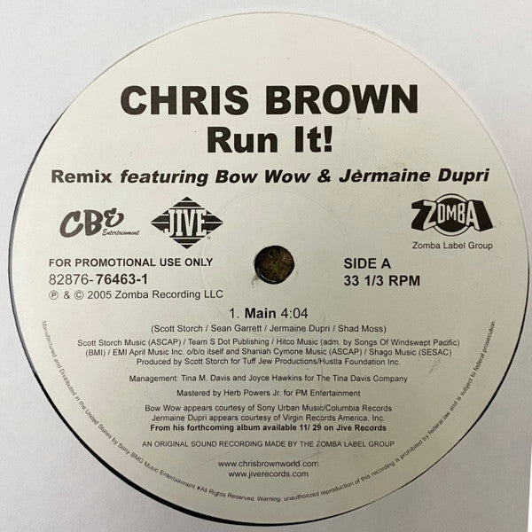 Chris Brown (4) Feat. Bow Wow & Jermaine Dupri : Run It! (Remix) (12", Promo)