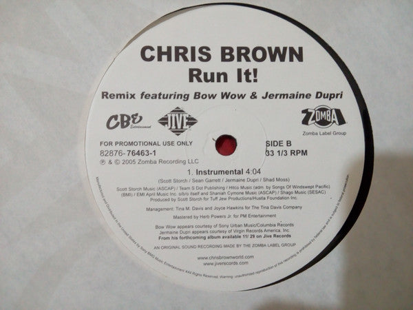 Chris Brown (4) Feat. Bow Wow & Jermaine Dupri : Run It! (Remix) (12", Promo)