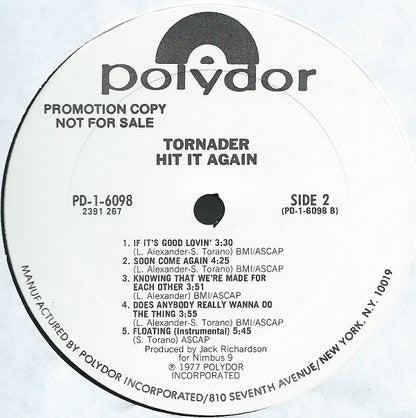 Tornader : Hit It Again (LP, Album, Promo, Pit)