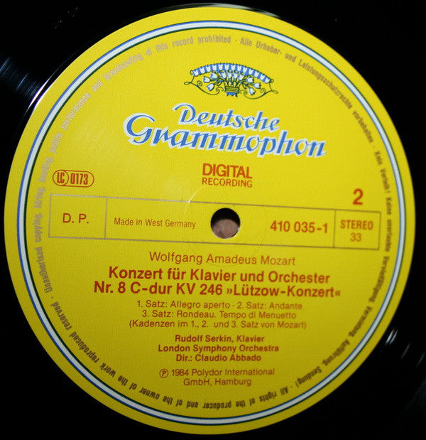 Wolfgang Amadeus Mozart  -  Rudolf Serkin, The London Symphony Orchestra & Claudio Abbado : Klavierkonzerte = Piano Concertos Nos. 27 & 8 (LP)