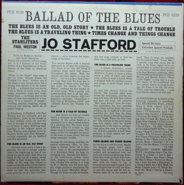 Jo Stafford With Paul Weston And His Orchestra And The Starlighters : Ballad Of The Blues (LP, RE)