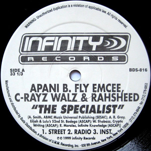 Apani B. Fly, C-Rayz Walz & Rahsheed : The Specialist / Perspective (12")